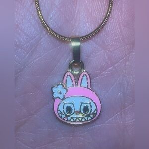 18K Gold The Monsters Labubu Pink Head Inspired  Pendant Necklace Minimalist